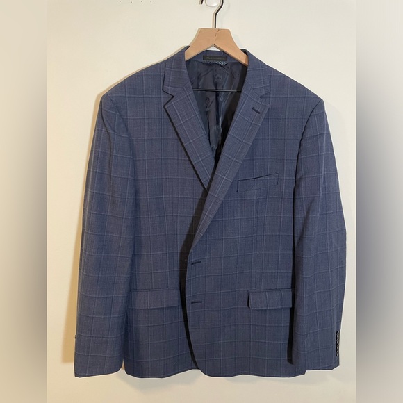 Lauren Ralph Lauren Mens Wool Blend Blue Window Pane Two-Button Blazer Size 48R - Picture 1 of 13